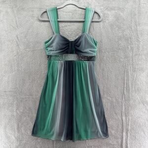 VTG La Belle Dress Women L Green Empire Waist Beaded Forest Fairy Y2K Mini Lined